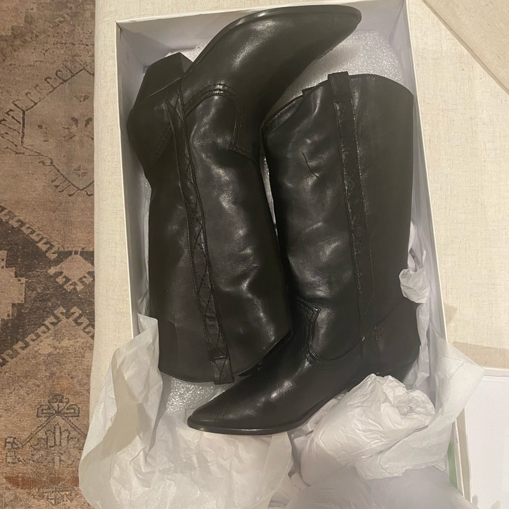 New in Box: Black Leather Cowboy Boots